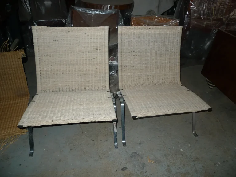 Poul Kjaerholm PK-22 wicker chair after re-weaving by Olek Inc.